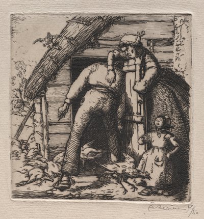 Kurnik łapie największego. autorstwa Auguste Louis Lepère