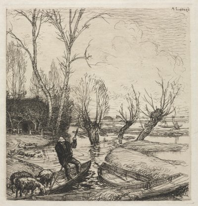 [Mężczyzna w łodzi z trzema owcami] autorstwa Auguste Louis Lepère