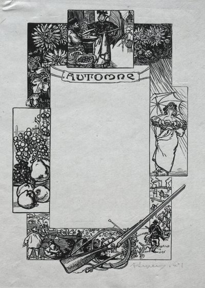 Almanach Paryski, 1897: Obramowanie dekoracyjne, jesień autorstwa Auguste Louis Lepère