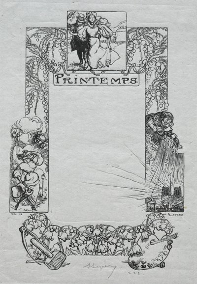 Almanach Paryski, 1897: Obramowanie dekoracyjne, wiosna, 1897. autorstwa Auguste Louis Lepère