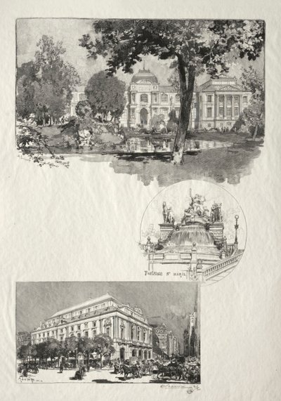 Ilustrowany Rouen: Muzeum, Fontaine St. Marie, Teatr Sztuki, 1896. autorstwa Auguste Louis Lepère
