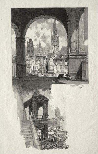 Ilustrowany Rouen: Place de la Haute Vieille Tour, Edicule de la Fierte, 1896. autorstwa Auguste Louis Lepère