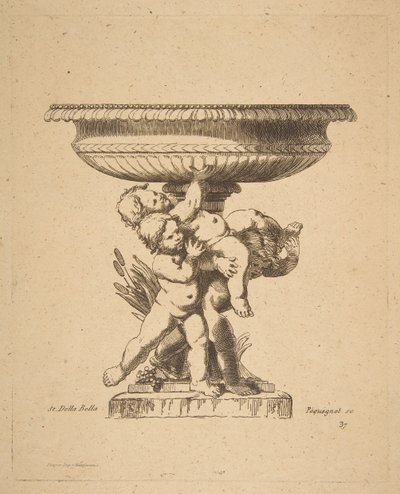 Ozdobny wzór trójki dzieci trzymających fontannę, XIX w. autorstwa Auguste Pequegnot