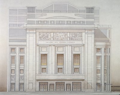 Teatr des Champs-Elysees: fasada - projekt Perret autorstwa Auguste Perret