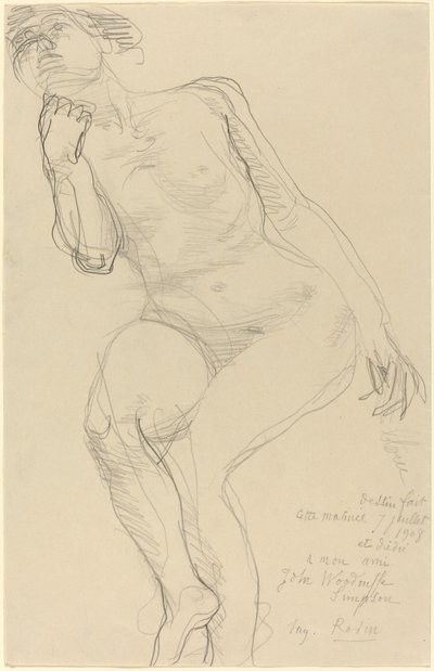 Siedząca kobieta nago pochylona w lewo autorstwa Auguste Rodin