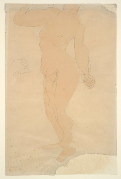 Nagość stojąca (głowa częściowo odcięta brzegiem papieru) autorstwa Auguste Rodin