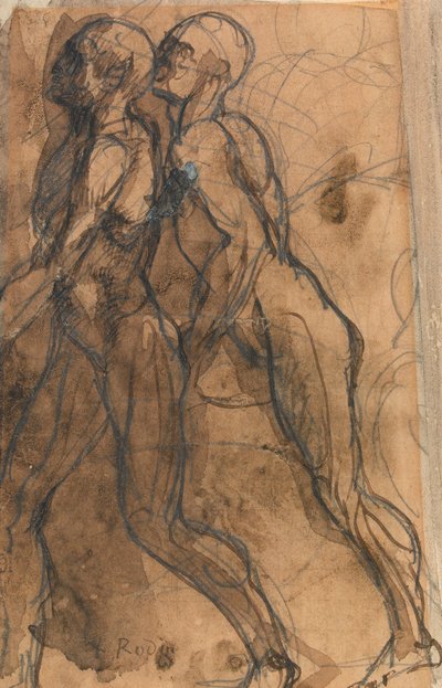 Cienie zbliżające się do Dantego i Wergiliusza (grafit, pióro i ciemna sepia wash na buff paper) autorstwa Auguste Rodin