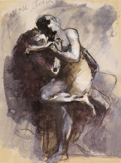Wazon Clodion (Lovers) ok.1880 (czarny tusz z gwaszem i grafitem na papierze) autorstwa Auguste Rodin