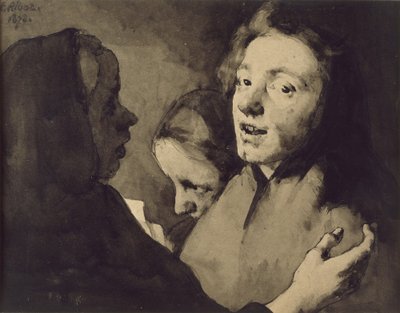Conversation Piece: Three Heads, 1872 (czarny tusz na papierze) autorstwa Auguste Theodule Ribot