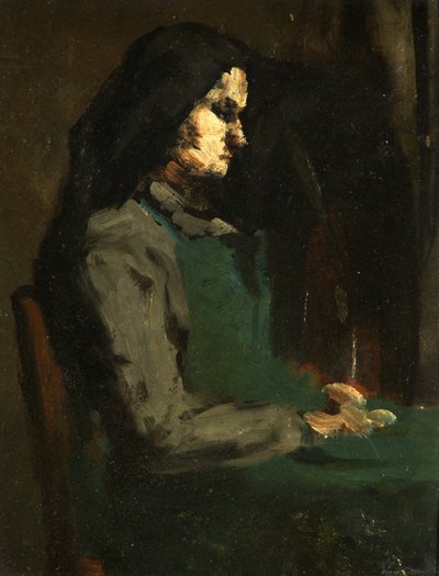 Kobieta w zielonym fartuchu (olej na tekturze) autorstwa Auguste Theodule Ribot
