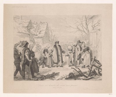 Ludwik XVI odwiedza biedną dzielnicę Ludwik XVI dystrybucja des secours aux pauvres (tytuł na obiekcie) autorstwa Auguste Thomas Marie Blanchard