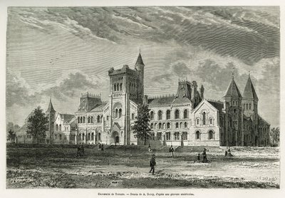 University of Toronto, rysunek A.Deroy, ilustrujący historię wyprawy H. de Lamotte do Kanady i Północnej Czerwonej Rzeki w 1873 roku. Grawerowanie w Le tour du monde autorstwa Auguste Victor Deroy