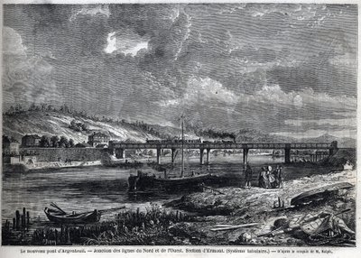 Nowy most ma Argenteuil. Skrzyżowanie linii północnej i zachodniej. Sekcja Ermont (system rurowy). Grawerowanie według szkicu Ralpha w „Le Monde illustrious”, 29.08.1863. Prywatna kolekcja. autorstwa Auguste Victor Deroy