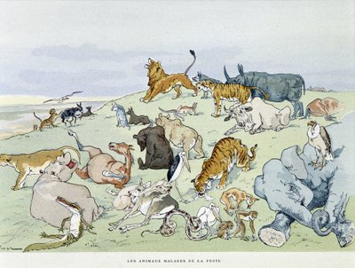 Zwierzęta chore na dżumę „”Les Fables de la Fontaine””, ch. Auguste Vimar (1851-1916), Tours, w A, Mame & Son autorstwa Auguste Vimar