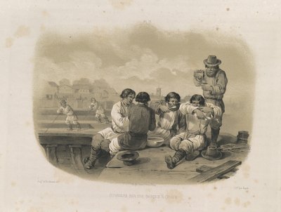 Budowniczowie na łodzi Od: Budowa katedry św. Izaaka, 1845 autorstwa Auguste de Montferrand