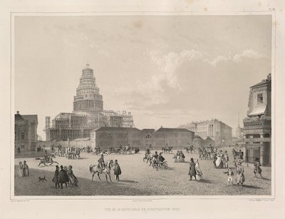Prace budowlane w 1838 r. Od: Budowa katedry św. Izaaka, 1845 autorstwa Auguste de Montferrand