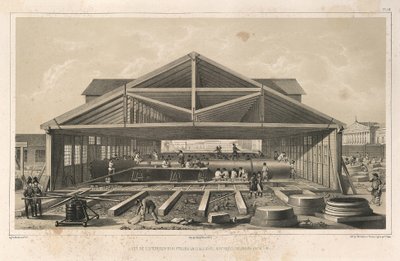 Warsztat kamieniarzy z: Budowa katedry św. Izaaka, 1845 autorstwa Auguste de Montferrand