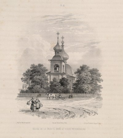 Cerkiew Trójcy Świętej w Petersburgu Z: Budowa soboru św. Izaaka, 1845 autorstwa Auguste de Montferrand