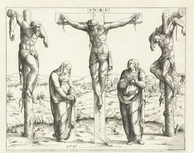 Chrystus na krzyżu oraz Maryja i Jan Ukrzyżowanie Konkordancja Starego i Nowego Testamentu (tytuł serii) Concordants alt und news Testamenty (tytuł serii) autorstwa Augustin Hirschvogel