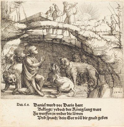Daniel w jaskini lwów, 1549. autorstwa Augustin Hirschvogel