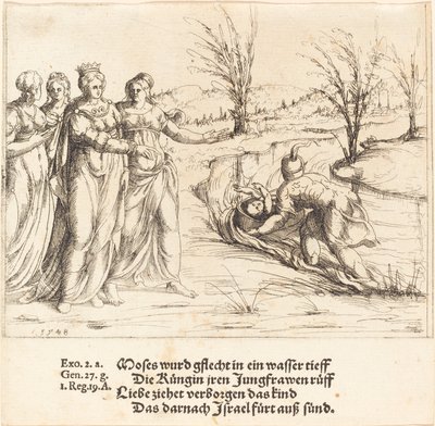 Znalezienie Mojżesza, 1548. autorstwa Augustin Hirschvogel
