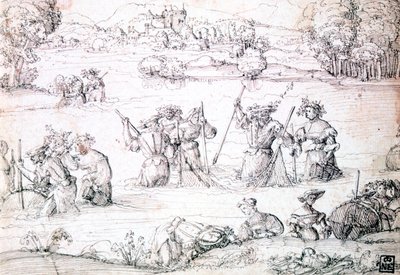 Łowienie ryb w deszczu, c1513-1553 autorstwa Augustin Hirschvogel