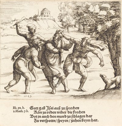 Izajasz akceptuje kpiny z powodu swojej wiary, 1549. autorstwa Augustin Hirschvogel