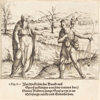 Jesse wysyła Dawida do swoich braci i Saula, 1548. autorstwa Augustin Hirschvogel