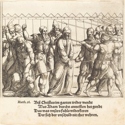 Prowadzenie Jezusa do Kajfasza, 1549. autorstwa Augustin Hirschvogel