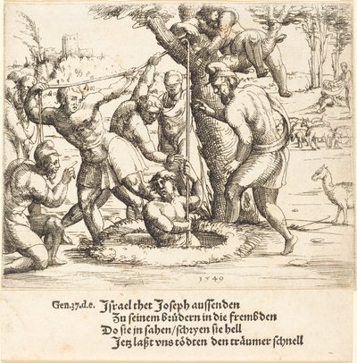 Józef wrzucony do studni, 1549. autorstwa Augustin Hirschvogel