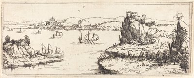 Krajobraz z żaglówkami, 1546. autorstwa Augustin Hirschvogel