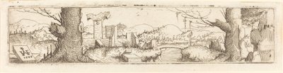 Krajobraz z potokiem i ruinami, 1545. autorstwa Augustin Hirschvogel