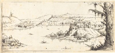Krajobraz z dużym jeziorem w centrum, 1546. autorstwa Augustin Hirschvogel
