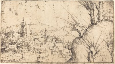 Krajobraz z miastem po lewej stronie, 1549. autorstwa Augustin Hirschvogel