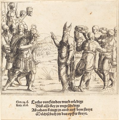 Melchizedek z chlebem i winem, 1547. autorstwa Augustin Hirschvogel