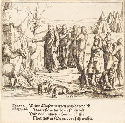 Mojżesz uderzający w skałę autorstwa Augustin Hirschvogel