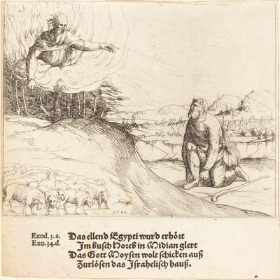 Mojżesz i gorejący krzew, 1548. autorstwa Augustin Hirschvogel