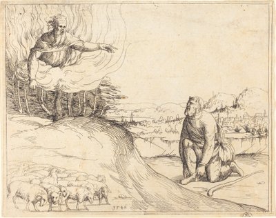 Mojżesz i gorejący krzew, 1548. autorstwa Augustin Hirschvogel