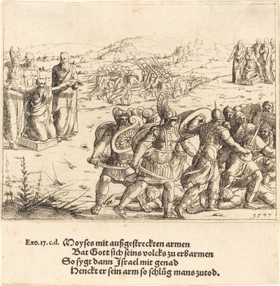 Mojżesz z wyciągniętymi ramionami, 1547. autorstwa Augustin Hirschvogel