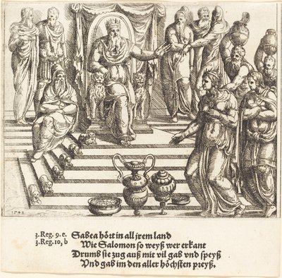 Wizyta królowej Saby u Salomona, 1548. autorstwa Augustin Hirschvogel