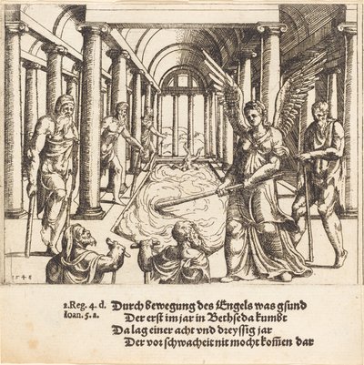 Anioł poruszający sadzawkę Bethesda, 1548. autorstwa Augustin Hirschvogel