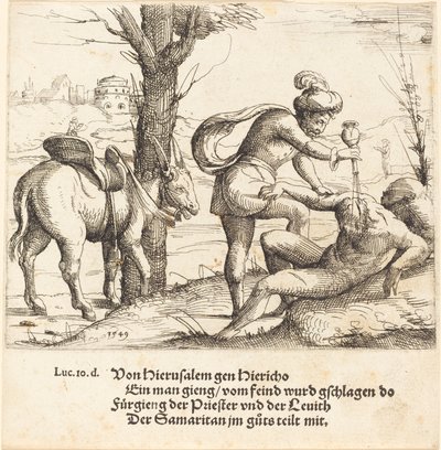 Przypowieść o dobrym Samarytaninie, 1549. autorstwa Augustin Hirschvogel