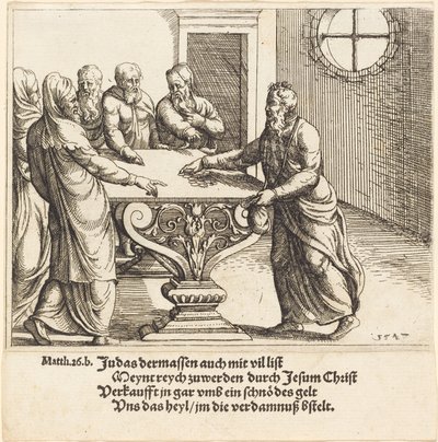 Zapłata Judasza, 1547. autorstwa Augustin Hirschvogel