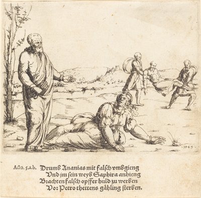 Kara Ananiasza i Safiry, 1549. autorstwa Augustin Hirschvogel