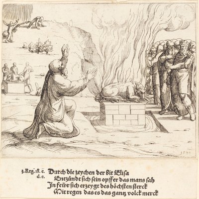 Konkurencyjne ofiary Eliasza i kapłanów Baala, 1548. autorstwa Augustin Hirschvogel