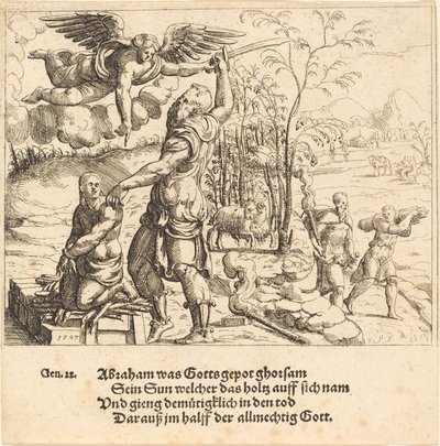 Ofiara Izaaka, 1547. autorstwa Augustin Hirschvogel