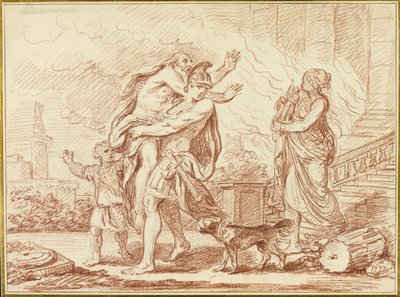 Eneasz ucieka z Anchises z ruin Troi autorstwa Augustin Pajou