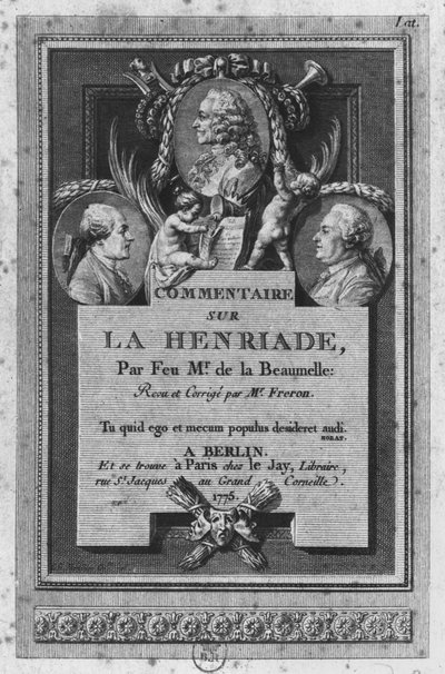 Frontyspis komentarza de la Beaumelle do „La Henriade” Voltaire