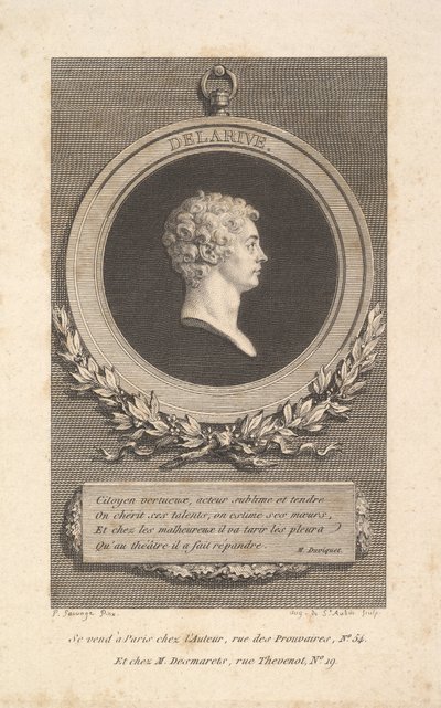 Portret De Larive, 1785. autorstwa Augustin de Saint Aubin