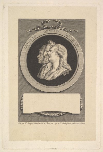 Portret Ludwika XVI, Henryka IV i Ludwika XII, 1791. autorstwa Augustin de Saint Aubin